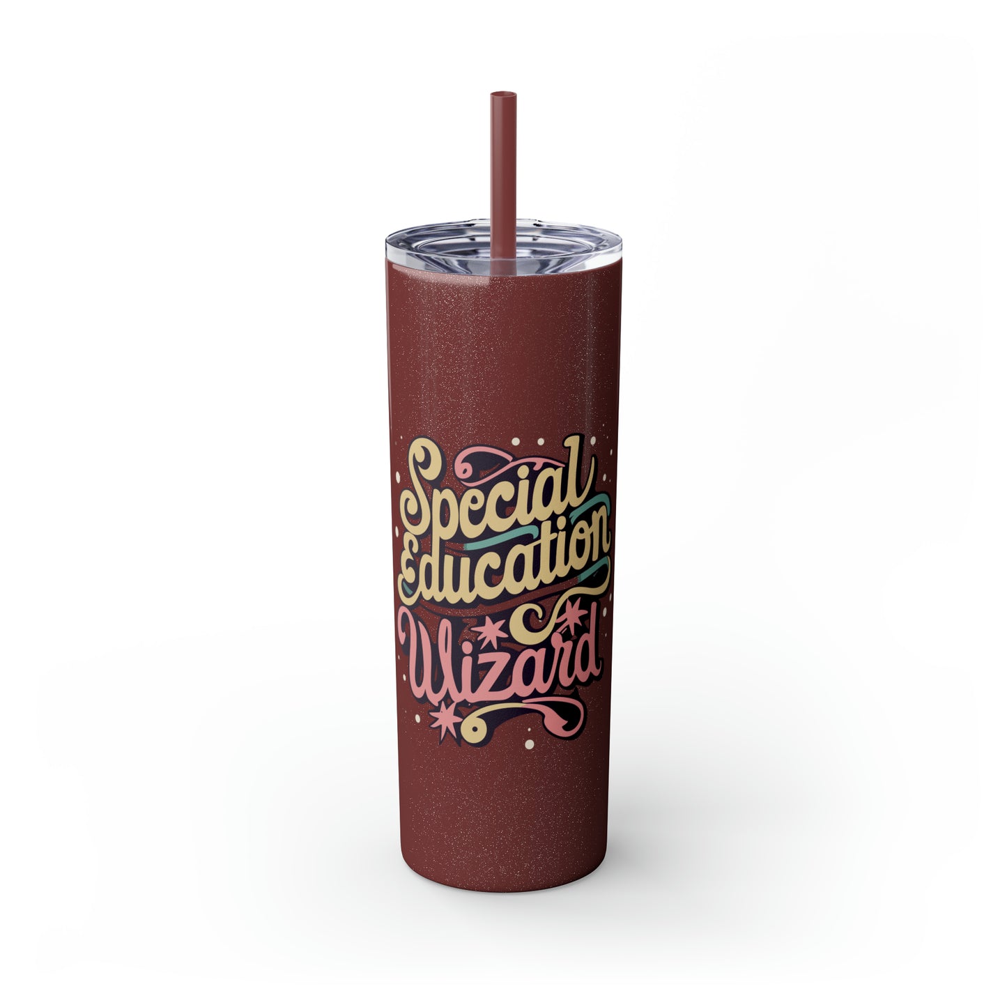 Special Ed Teacher Skinny Tumbler with Straw - "Special Education Wizard"