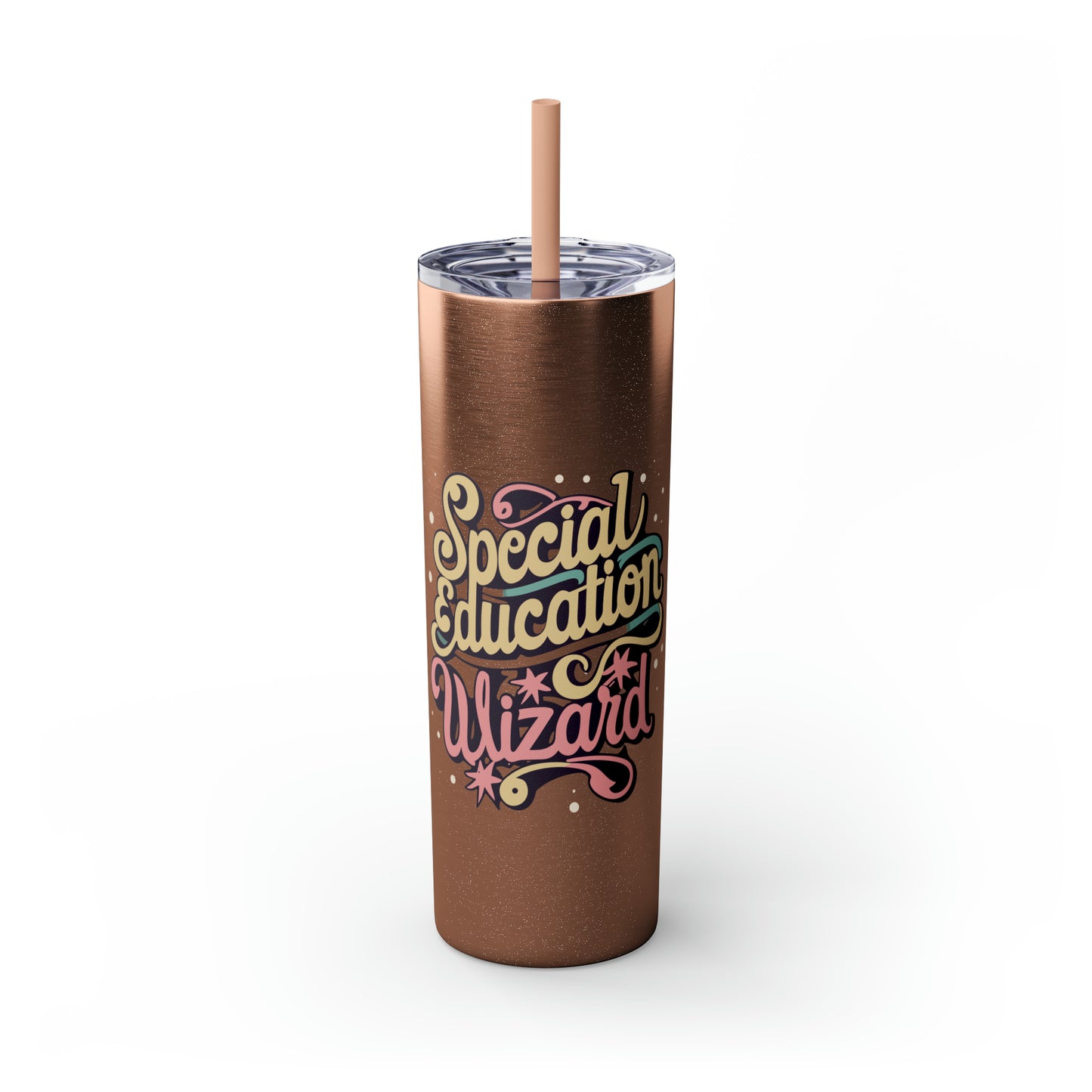 Special Ed Teacher Skinny Tumbler with Straw - "Special Education Wizard"
